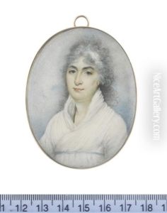 A Lady, Called Miss Fletcher, Wearing White Dress, Narrow Sky Blue Ribbon Waistband, A Black Cord Suspended From Her Neck, Her Powdered Hair Partially Upswept And Dressed With A White Bandeau