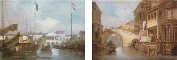 The British And Dutch Factories At Canton (+ Canal And Bridge At Honam, Canton; 2 Works) - view 1