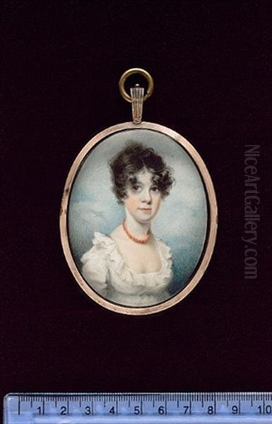 A Young Lady, Wearing Decollete White Dress With Frilled Collar And Coral Necklace, Her Dark Hair Worn Short And Curled - view 1