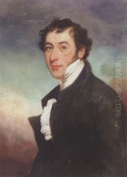 Portrait Of A Gentleman Wearing A Black Overcoat And White Cravat - view 1