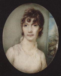 A Lady Wearing With Short Curled Hair, Wearing White Dress With Short Ruff Collar, An Open Window Behind