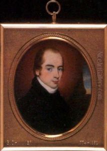 A Gentleman In Black Coat, Waistcoat And White Cravat, Red Curtain And Column Background