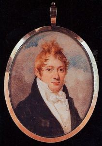 Portrait Of A Young Gentleman With Auburn Hair Wearing Slate Grey Coat And White Waistcoat