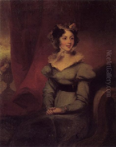 Portrait Of Miss Bennett Wearing A Green Dress And A White Lace Cap - view 1