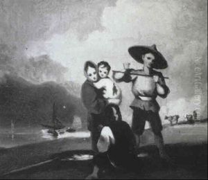 Chinese Family In A River Landscape by George Chinnery