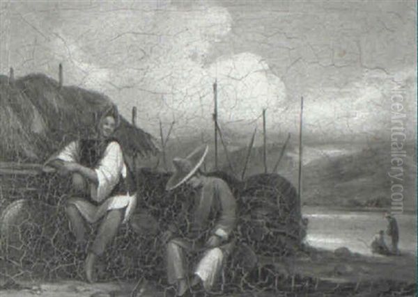 Two Chinese Peasants Resting Beside A Lake - view 1