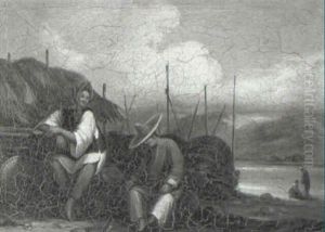 Two Chinese Peasants Resting Beside A Lake