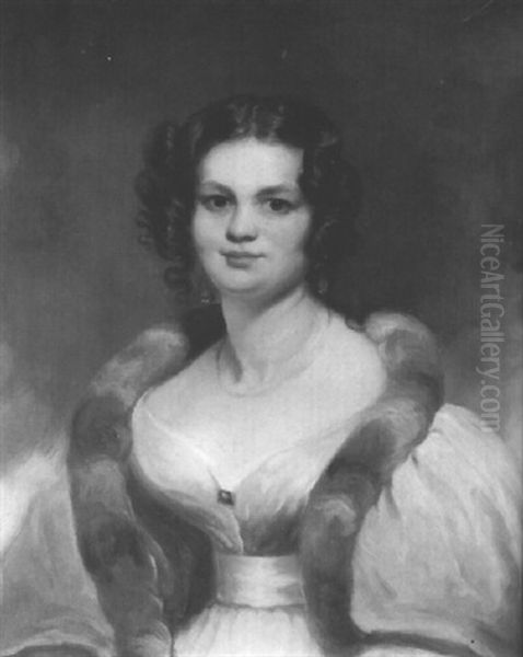 Portrait Of A Lady In A Pink Dress And Fur Stole - view 1