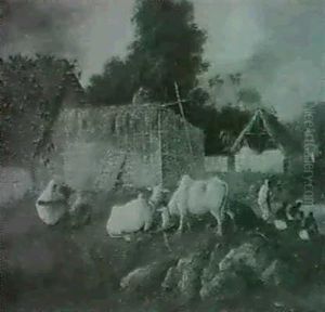 Figures And Cattle Before A Village Figures And Cattle Before A Village