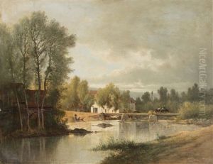 Flusslandschaft Mit Brucke by Antoine Chintreuil