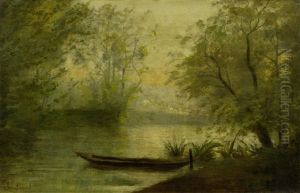 River Landscape With A Boat By The Shore by Antoine Chintreuil