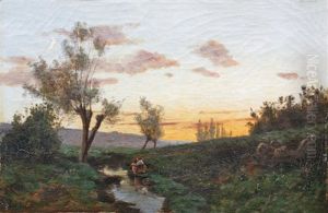 Mere Et Enfant A La Mare Au Couchant Mere Et Enfant A La Mare Au Couchant