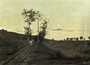 Cavalier Sur Le Chemin Au Clair De Lune by Antoine Chintreuil