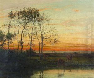 Abendliche Landschaft Mit Rehen Abendliche Landschaft Mit Rehen