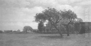 Sommerliche Landschaft Mit Obstbaumen Und Ein Gehoft Im Hintergrund by Antoine Chintreuil