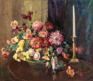 Floral Still Life With Asian Figurine by Alice Brown Chittenden