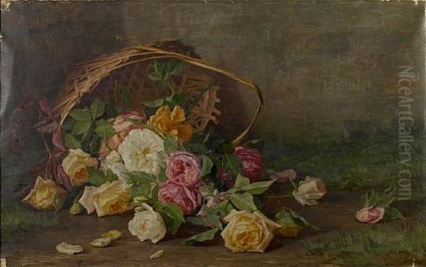 A Basket Of Pink, Yellow And Red Roses - view 1