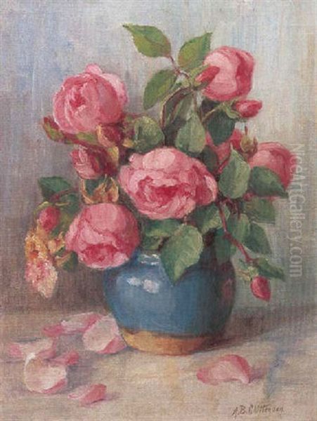 Red Roses In A Blue Vase - view 1