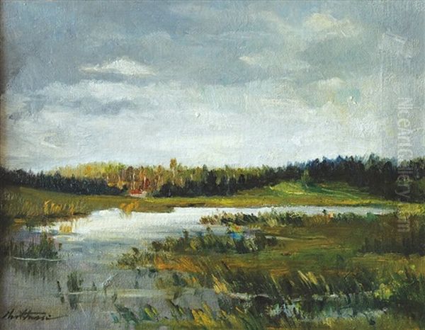 Pond With Forest And Cottage - view 1
