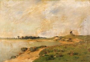 Paysage A La Riviere Et Au Moulin A Vent Paysage A La Riviere Et Au Moulin A Vent