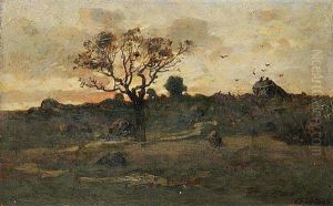 A French Landscape At Sunset by Anton Chittussi