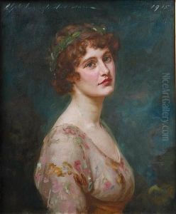 Half Length Portrait Of Mrs Creasy Wearing Afloral Dress by Charles Goldsborough Anderson