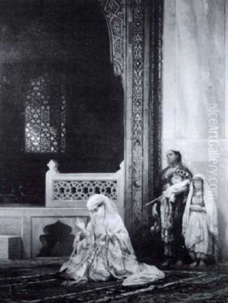 Lady With Her Attendants Praying In A Mosque - view 1