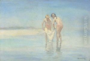 Children On A Sunlit Beach by Pavel Dmitrievitch Chmarov