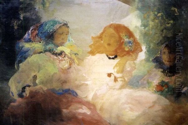 Trois Jeunes Femmes Dans Un Jardin - view 1