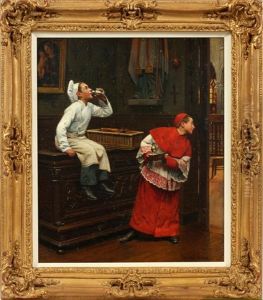 Two Young Boys, One Dressed As A Baker The Other Dressed As An Altar Boy In The Vestry Of A Church Two Young Boys, One Dressed As A Baker The Other Dressed As An Altar Boy In The Vestry Of A Church