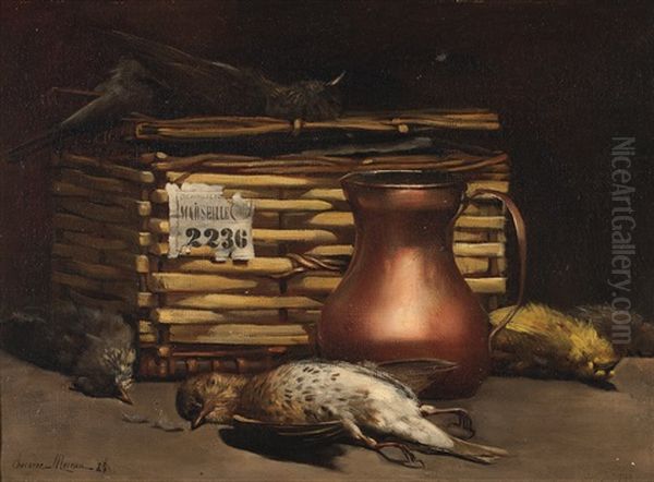 Stillleben Mit Reisekorb, Kupferkrug Und Toten Vogeln - view 1