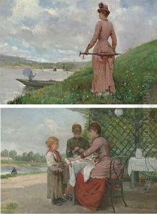 Promenade Sur Le Bord De L'oise (+ Le Gouter; Pair) by Paul-Charles Chocarne-Moreau