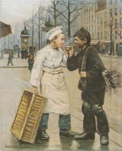 Pariser Strassenszene Mit Einem Backerjungen Und Einem Kleinen Schornsteinfeger by Paul-Charles Chocarne-Moreau