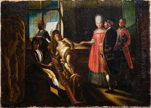 Elegantes Paar Mit Einem Pagen Zu Besuch Im Bildhaueratelier by Daniel Nikolaus Chodowiecki