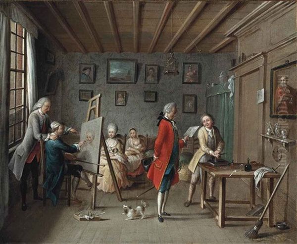 Elegant Company In An Interior With An Artist Painting A Portrait - view 1