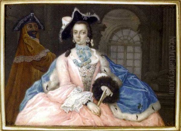 A Young Noblewoman Seated In An Interior Holding A Fan, A Bearded Servant Standing Beside Her, The Lady In Pink Silk Dress With Silver-embroidered Bodice And Lace Cuffs... - view 1