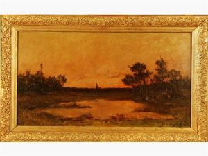 Bord D'etang Au Coucher Du Soleil by Jules-Charles Choquet