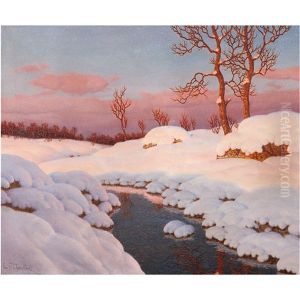 Winter Scene With Stream by Ivan Fedorovich Choultse
