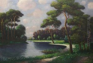 Wooded Pond Scene by Ivan Fedorovich Choultse