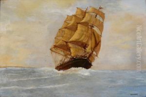 Masted Schooner At Sea by Florence Anderson