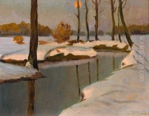 Winterliche Bachlandschaft Im Abendrot by Ivan Fedorovich Choultse
