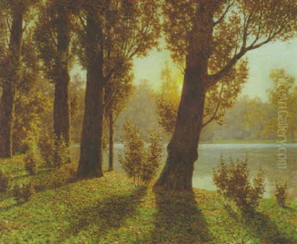 A Wooded Lake At Sunset - view 1