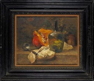 Nature Morte Avec Une Citrouille Et Une Bouteille De Vin