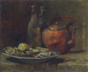 Still Life With Oysters, Kettle And Bottles by Rene Louis Chretien