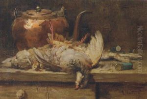 A Still Life With A Rabbit, A Pigeon And A Copper Kettle by Rene Louis Chretien