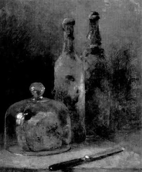 Stilleben Mit Flaschen Und Schimmelkase - view 1