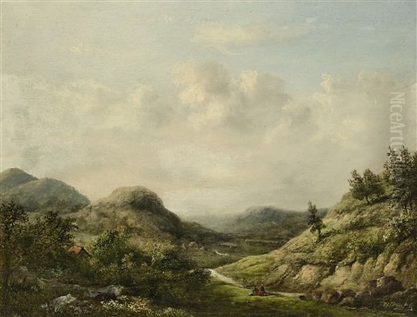 Landschaft Mit Zwei Rastenden Am Wegrand - view 1