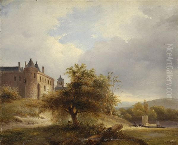 Fluslandschaft Mit Anlegestelle Und Stadtansicht - view 1