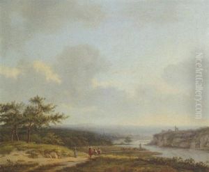 Travellers On A Sandy Track In A Rhenish Landscape by Pieter Caspar Christ