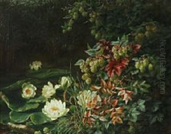 Hops At A Lake With Water Lilies - view 1